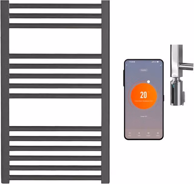 SolAire Wifi Electric Heated Towel Rail in Black