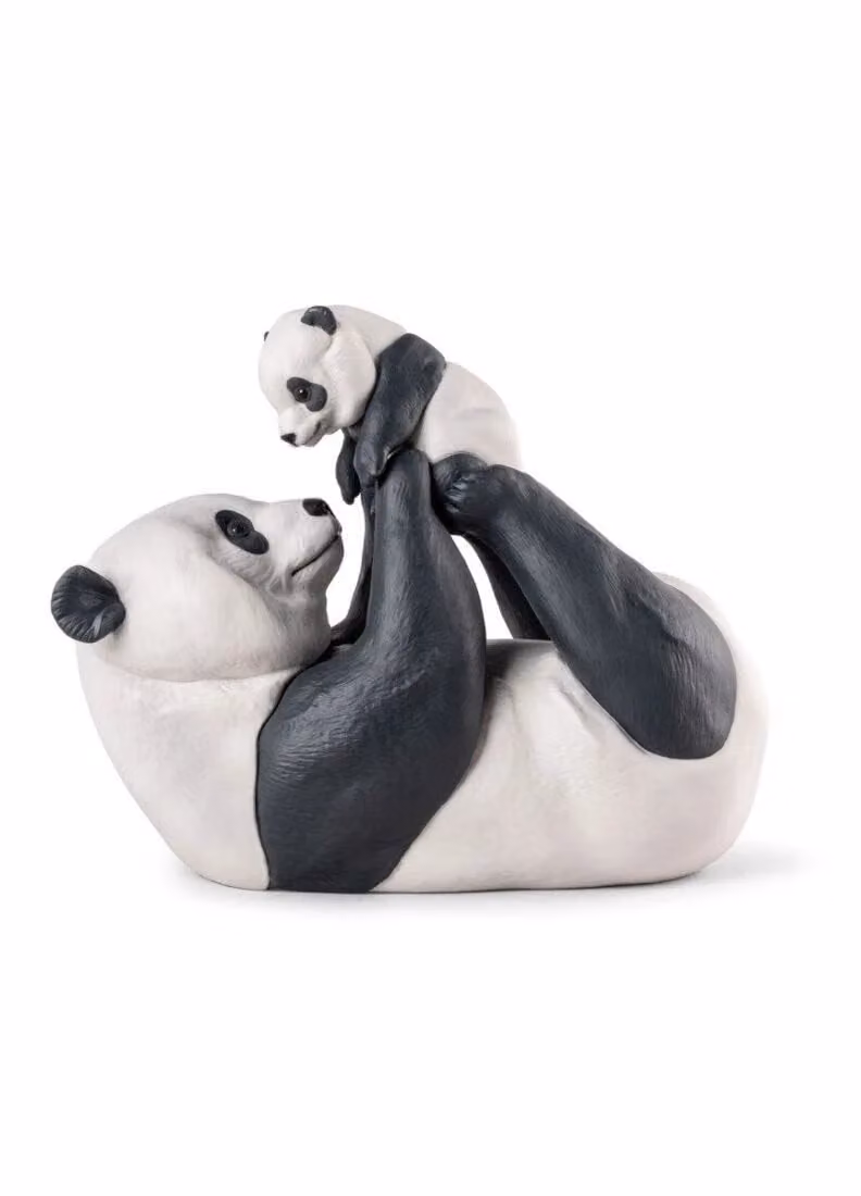 Lladró Mommy Panda Porcelain Sculpture in Black and White