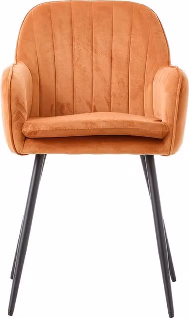Livingandhome Set of 2 Orange Velvet Upholstered Dining Chairs with Black Metal Legs