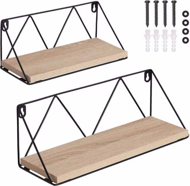 tectake Rockport Industrial Wall Mounted Shelves in Brown – 1