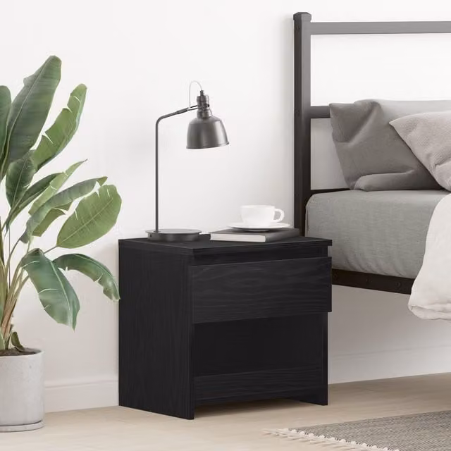 Berkfield Home Black Oak Nightstand in Black, W/D/H: 40 x 30 x 39 cm