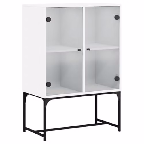 vidaXL Side Cabinet with Glass Doors, White, W/D/H: 69 x 37 x 100 cm – 1