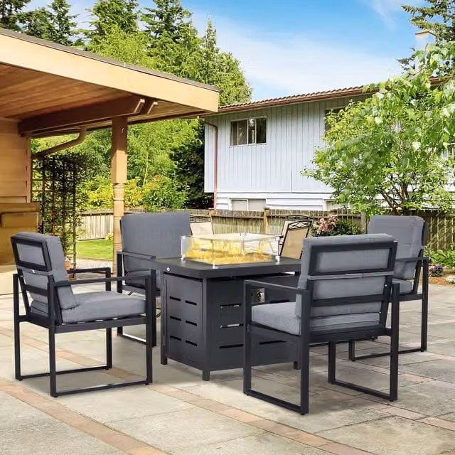 Outsunny 4 Seater Garden Furniture Set with Outdoor Sofa and Fire Pit Table in Grey