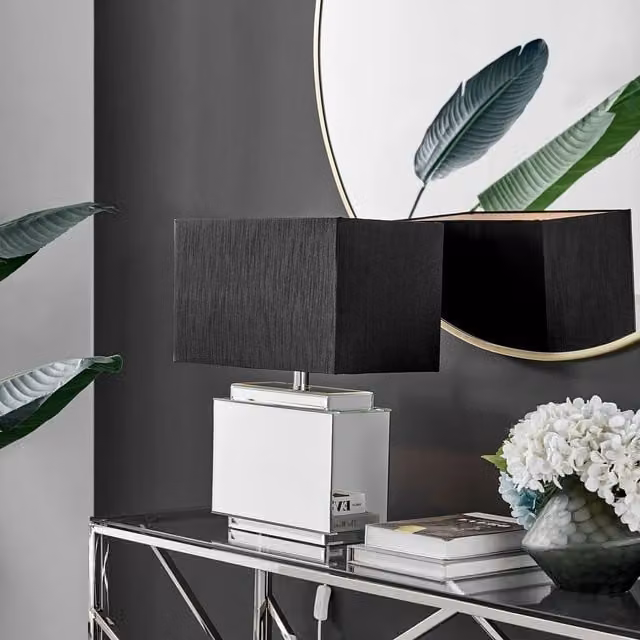FurnitureboxUK SAANVI Art Deco Table Lamp with Black Fabric Shade and Bulb Included
