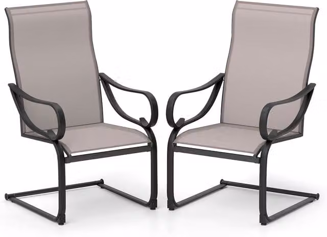 Costway Set of 2 Grey C-Spring Patio Dining Chairs with High-Back Metal Sling Design