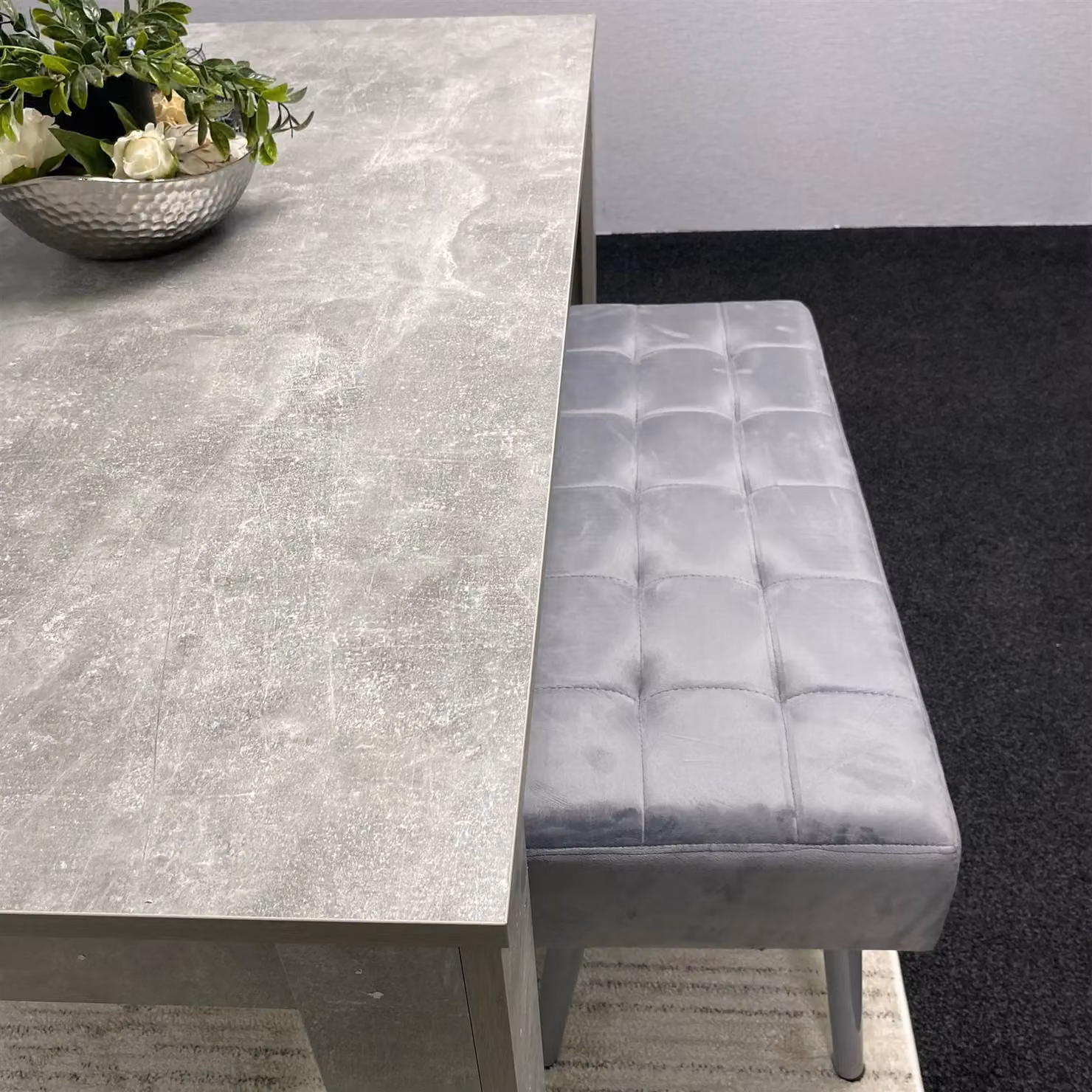 KOSY KOALA Grey Modern Rectangular Dining Table Set with 2 Chairs and 1 Bench, W/D/H: 120 x 77 x 75 cm – 4