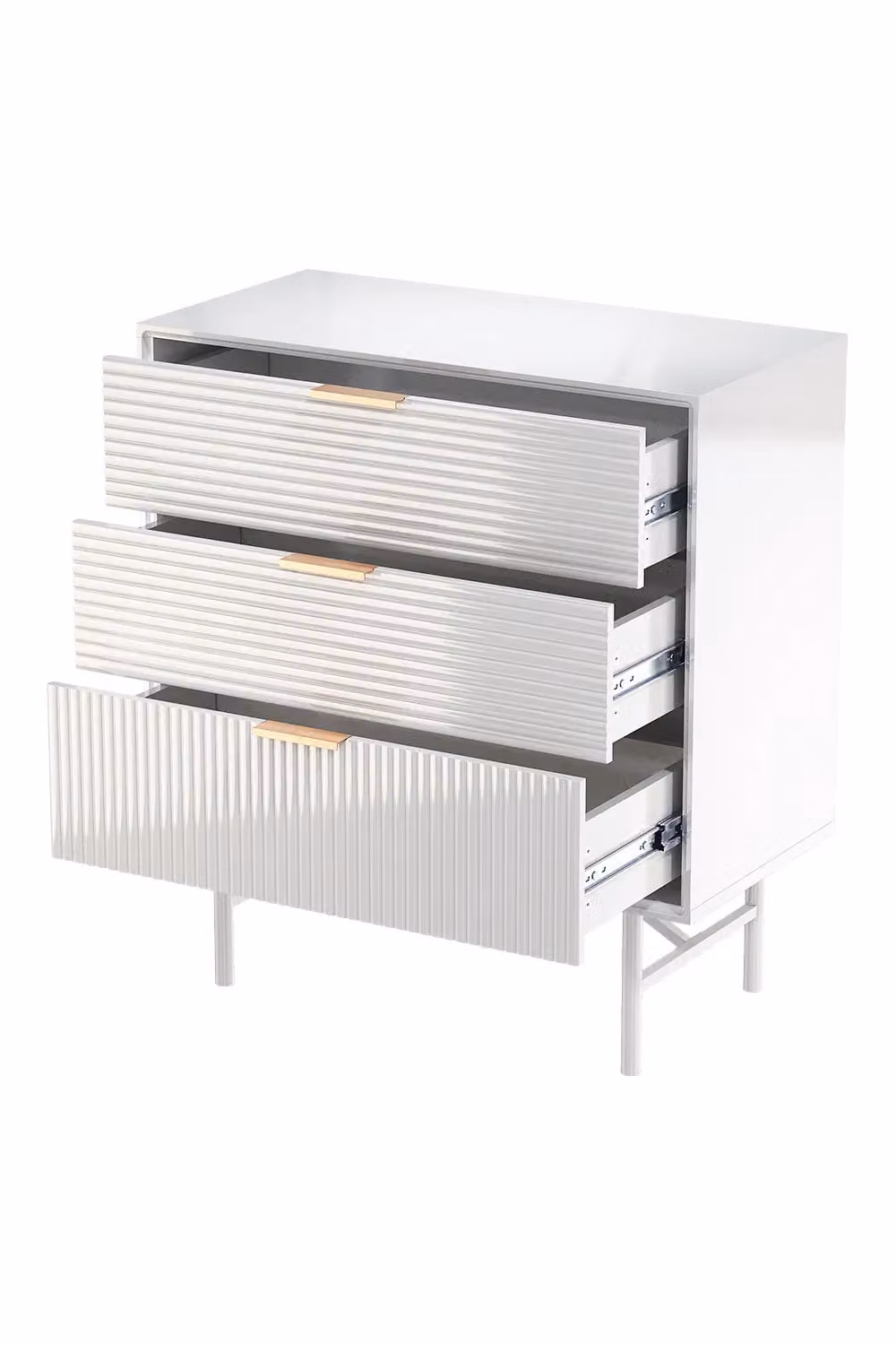 Living and Home 3-Tier Modern Striped Bedroom Storage Cabinet in White and Gold – 2