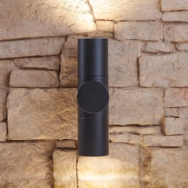 Biard Cylindrical Up and Down Black Metal Wall Light for Garden and Outdoor Use