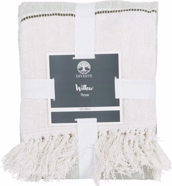 Divante Willow Stripe Cotton Throw in White, 130 x 130 cm