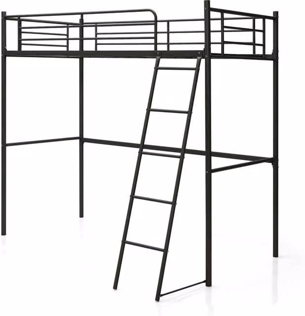 Costway Modern Black Metal Single Loft Bed for Children