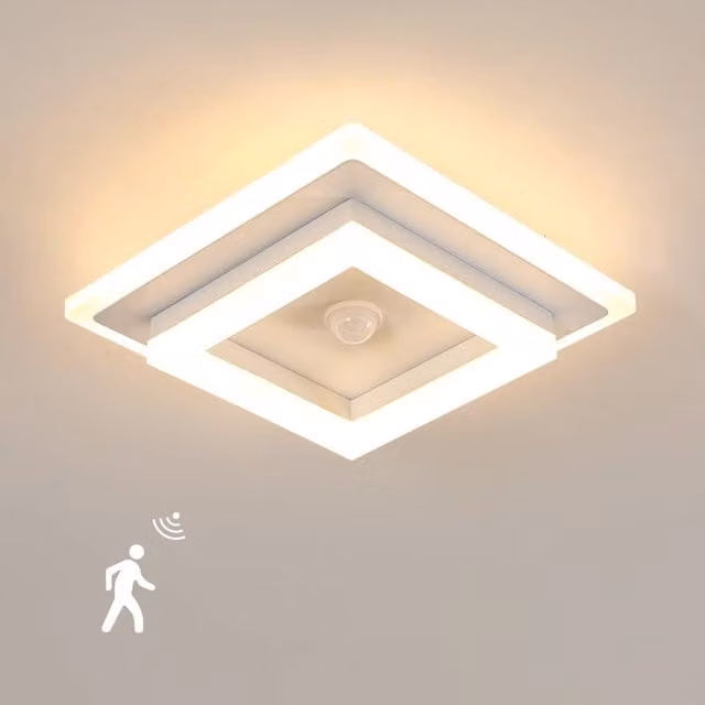 Pheashine White Square LED Ceiling Light with Motion and Dusk Sensor, 26W, 3000K Warm White – 1
