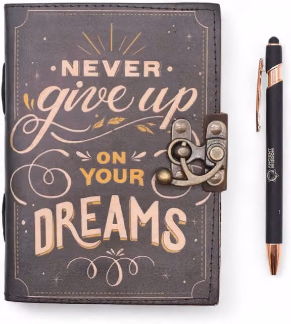 KDMK Black Faux Leather Hardcover Printed Notebook with Blank Pages