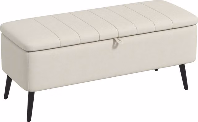 HOMCOM Linen Fabric Storage Ottoman Bench with Flip Top in White, W: 102 cm, D: 44 cm, H: 31 cm – 1