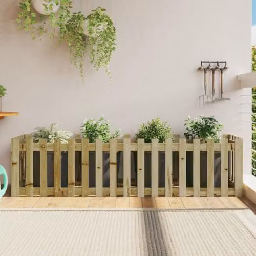 vidaXL Brown Impregnated Wood Garden Raised Bed with Fence Design W/D/H: 200 x 50 x 50 cm – 2