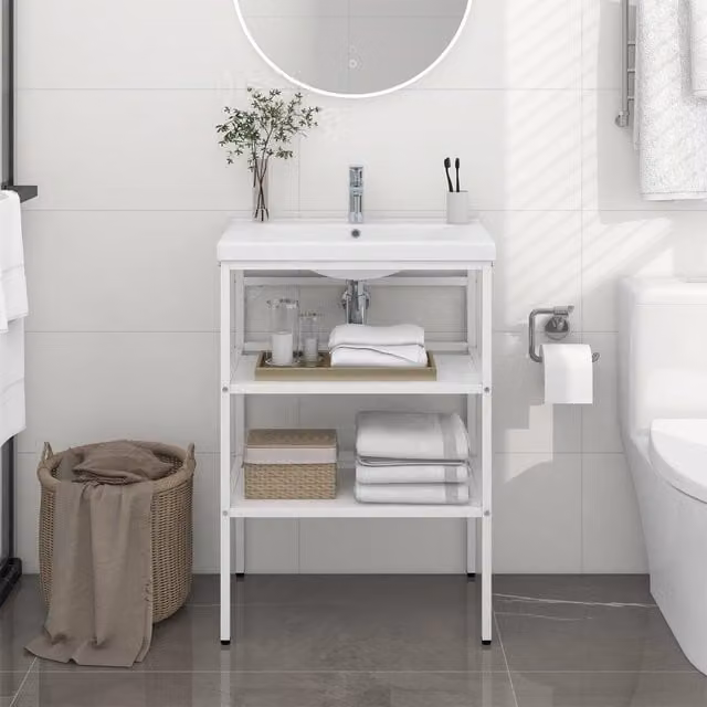 Berkfield Home White Metal Bathroom Washbasin Frame, W/D/H: 59 x 38 x 83 cm – 1
