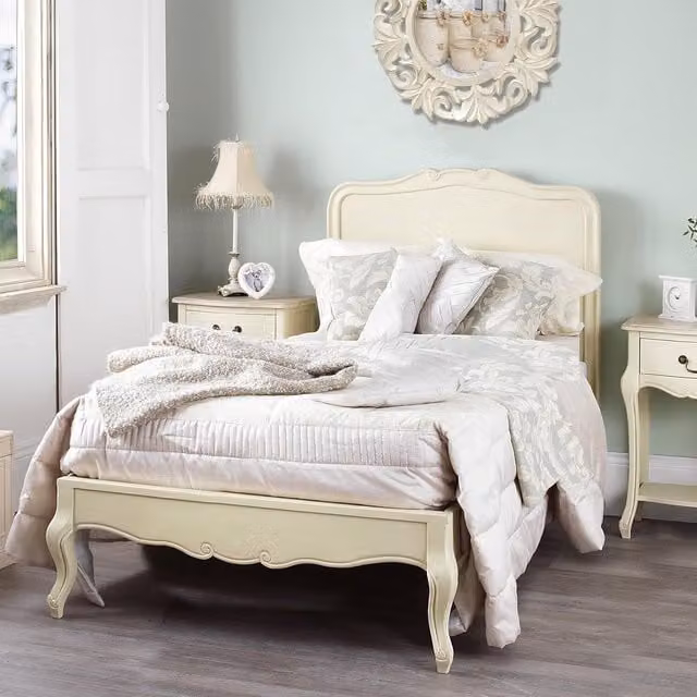 Juliette French Style Single Bed in Champagne Fabric with Solid Pine Wood