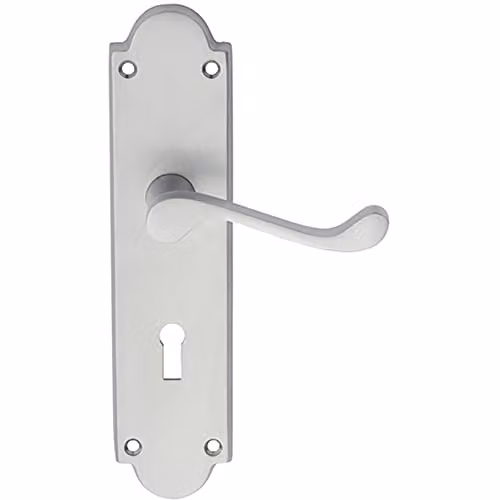 Loops Pair Victorian Scroll Handle on Lock Backplate in Chrome, W: 205 mm