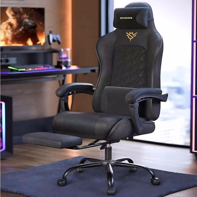 The Bazaarist Modern Gaming Chair Footrest Spring Cushion in Black