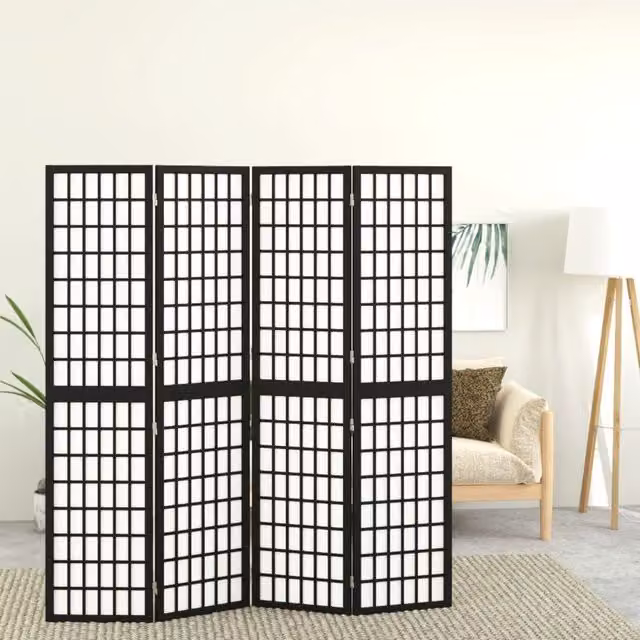 Berkfield Home Japanese Style 4-Panel Folding Room Divider, Black, W: 160 cm, H: 170 cm – 1