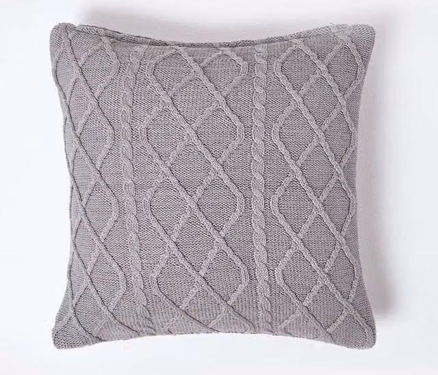 Homescapes Grey Diamond Cable Knit Cotton Cushion Cover, W/D/H: 45 x 45 x 45 cm – 1