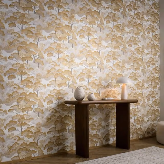 Erismann Gold Botanical Floral Pre-pasted Vinyl Wallpaper