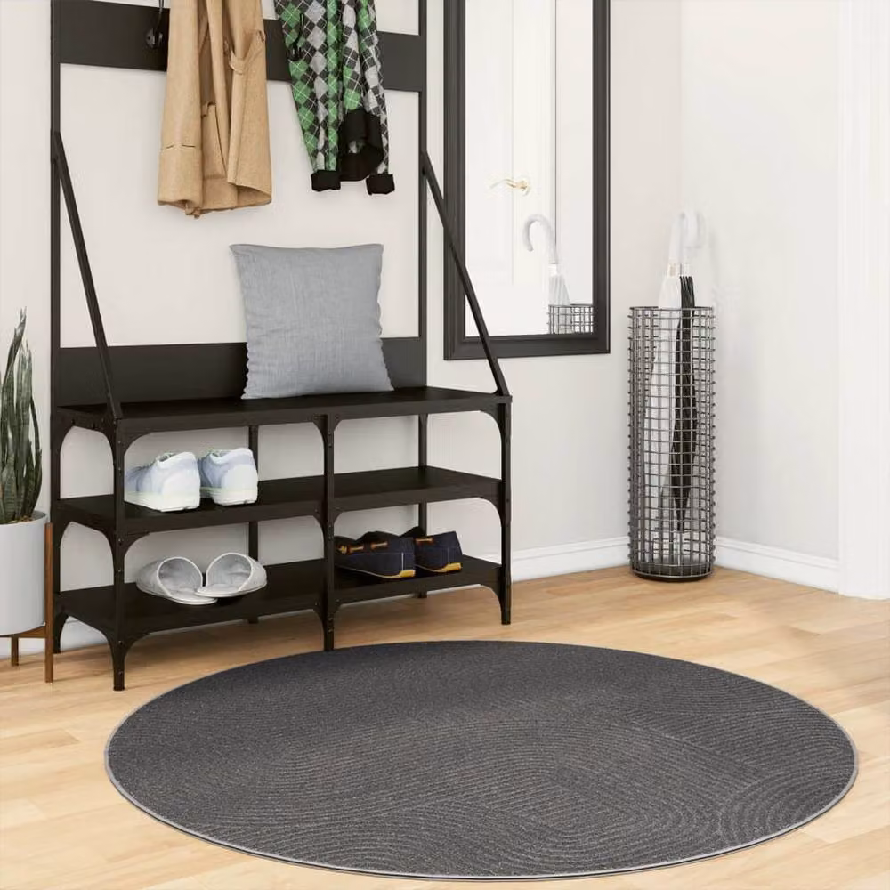 Berkfield Home IZA Round Short Pile Scandinavian Style Rug in Anthracite, Diameter: 120 cm – 2