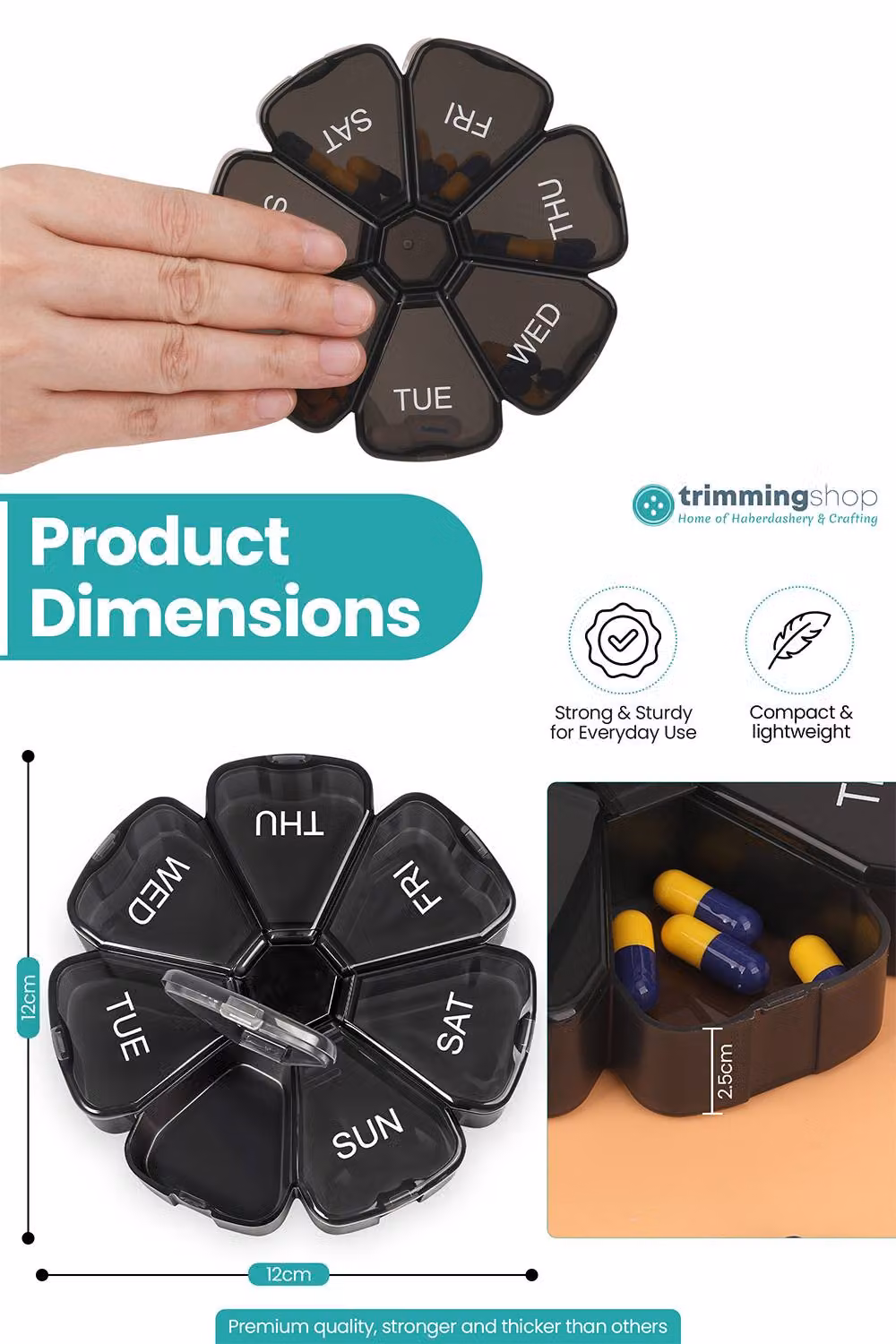 Neel Blue 7 Day Weekly Medicine Organiser and Pill Box in Black – 2