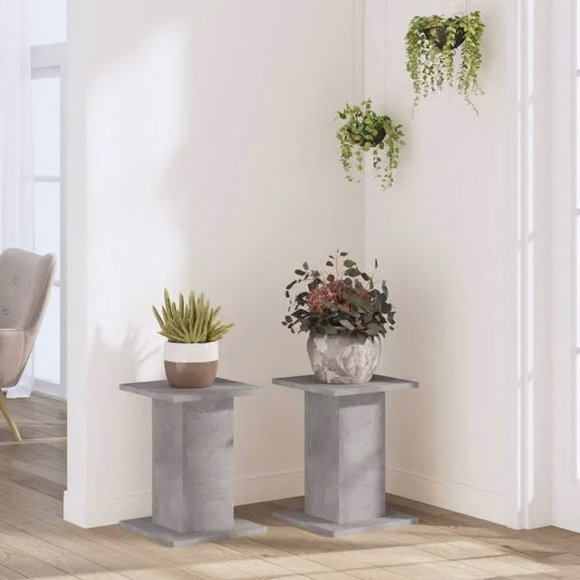 Berkfield Home Set of 2 Square Plant Stands in Concrete Grey, W/D/H: 30 x 30 x 40 cm – 1
