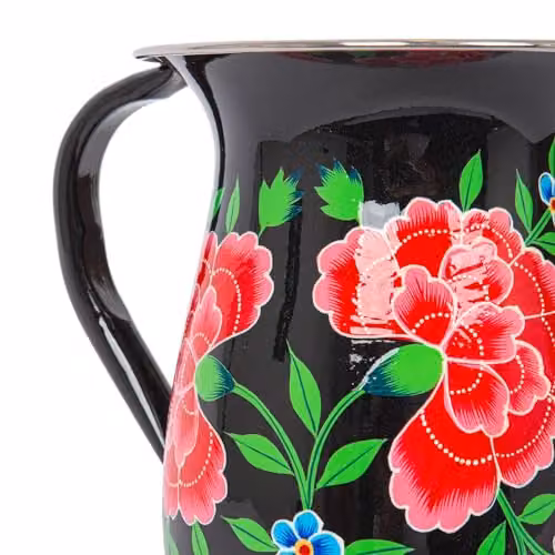 Billy Can Carbon Peony Hand-Painted Floral Water Jug, Black, 1.7 l – 2