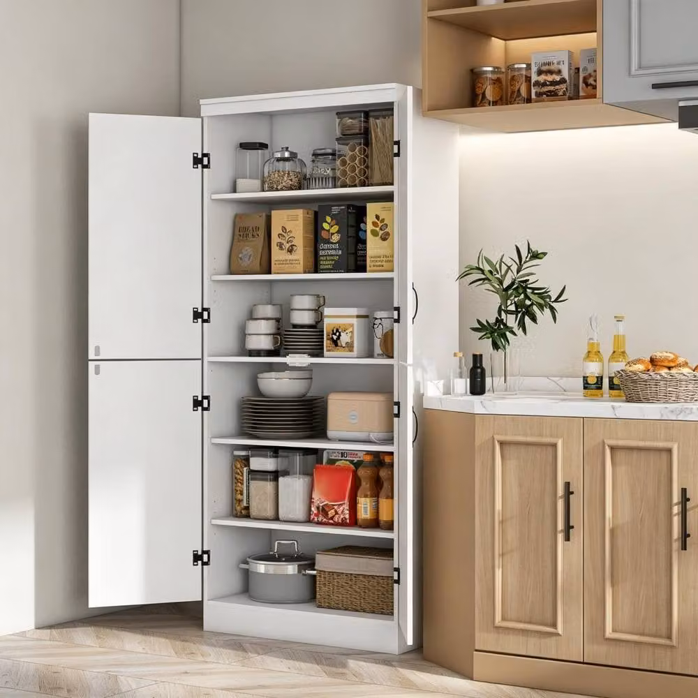 STILVORA Modern White Matt Freestanding Storage Cabinet with 4 Hinged Doors and 6 Tiers – 2