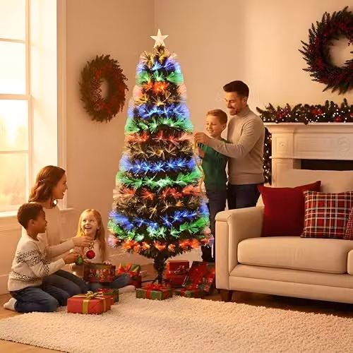 Shatchi Green Fibre Optic LED Christmas Tree with Multicolour Lights and Remote Control, Height: 91.44 cm – 3