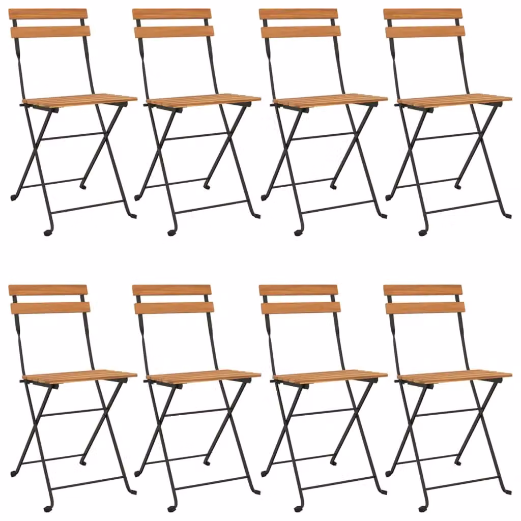 Berkfield Home Set of 8 Folding Bistro Chairs in Brown Solid Teak Wood and Steel – 2