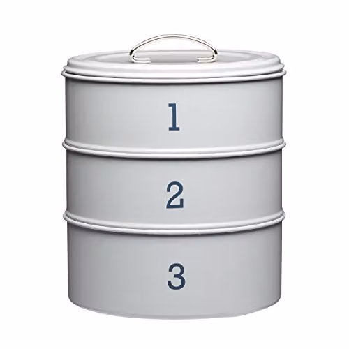 KitchenCraft Living Nostalgia 3-Tier Metal Cake Storage Tin Set, Grey