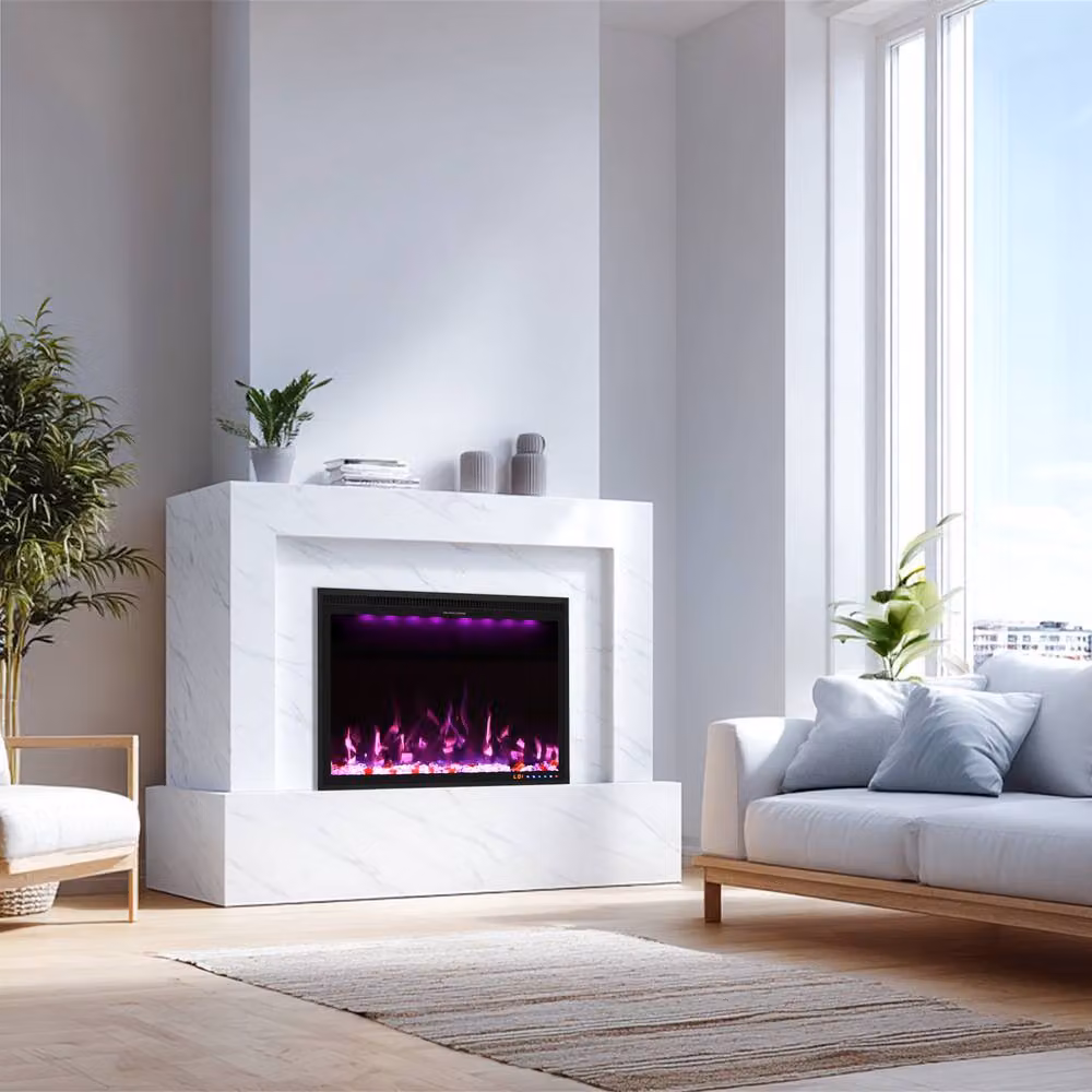 Omni-Burn Black Recessed or Wall Mounted Electric Fireplace with App Control, W/D/H: 78.74 x 16.02 x 67.56 cm – 4