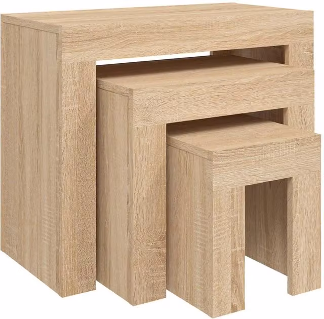 Berkfield Home Nesting Coffee Tables, 3 Piece Set in Sonoma Oak and Beige Engineered Wood
