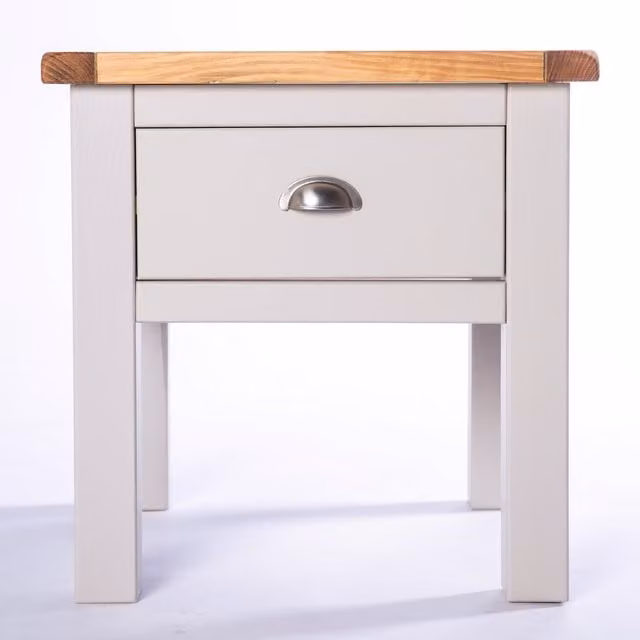 Cabinet Bits Argenta 1 Drawer Lamp Table in Light Grey with Satin Chrome Cup, W/D/H: 53 x 53 x 53 cm