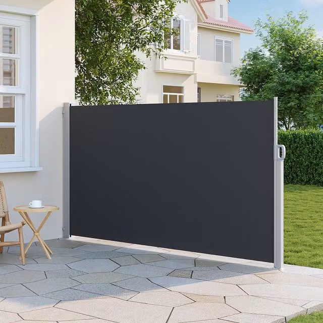 Livingandhome Retractable Side Shaded Canopy in Anthracite Grey with Steel and Polyester Construction, W/H: 3 x 1.6 m