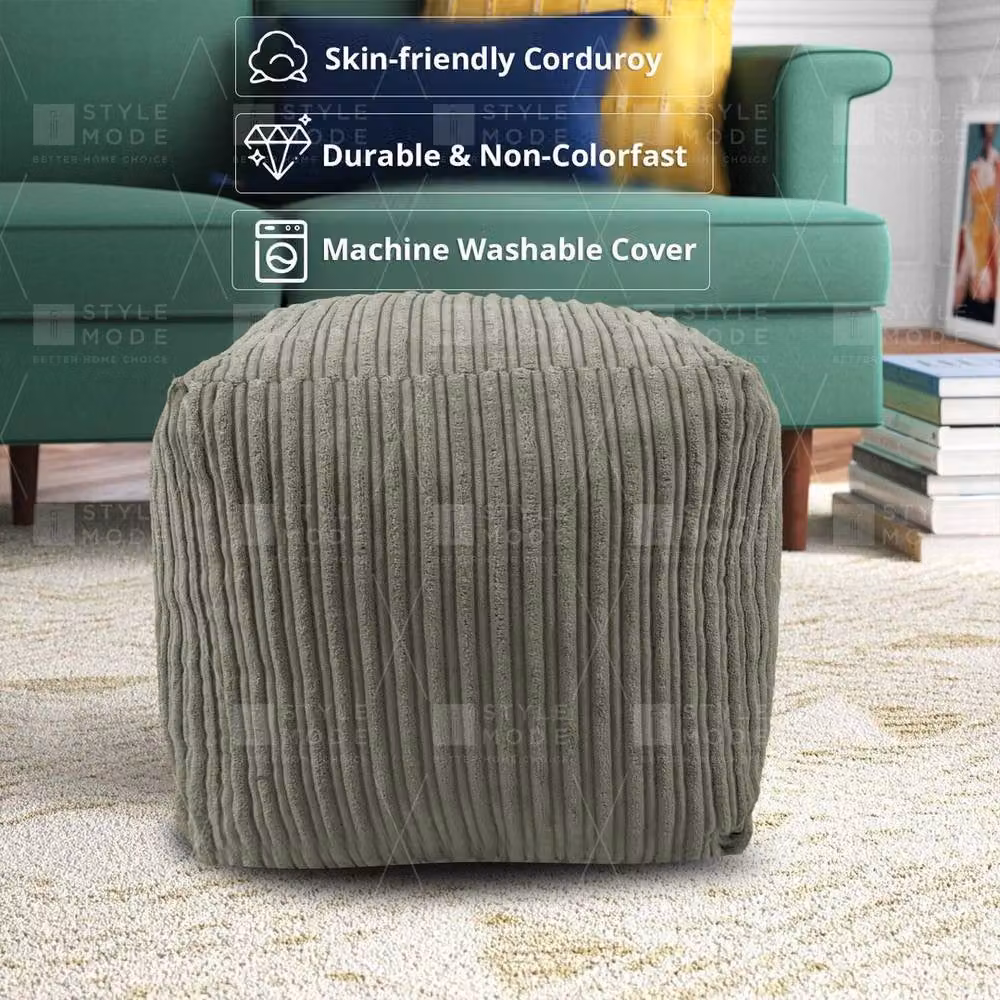 EONLION Mink Beanbag Ottoman Footstool in Green, Diameter: 100 cm – 2