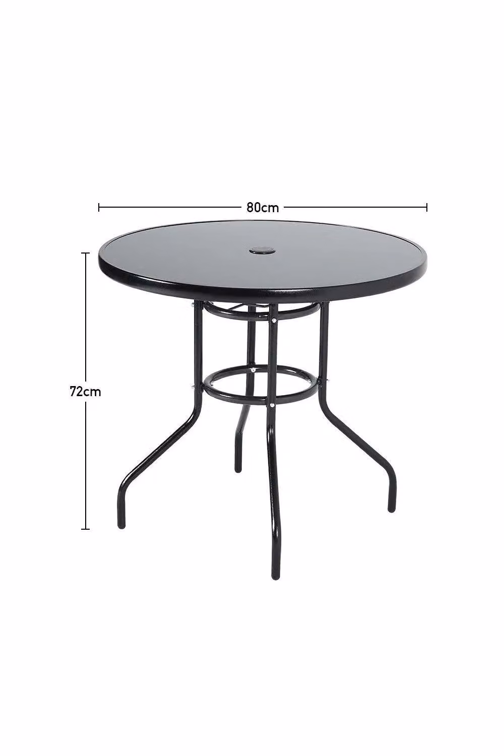 H&O Direct Black Outdoor Garden Table with Tempered Metallic Glass and Parasol Hole – 2