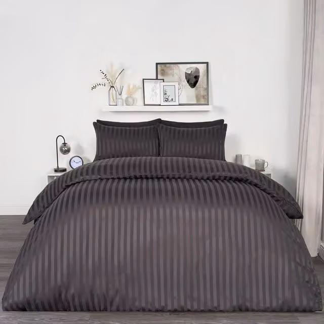 OHS Modern Striped Satin Duvet Set in Anthracite Grey, 200 x 200 cm