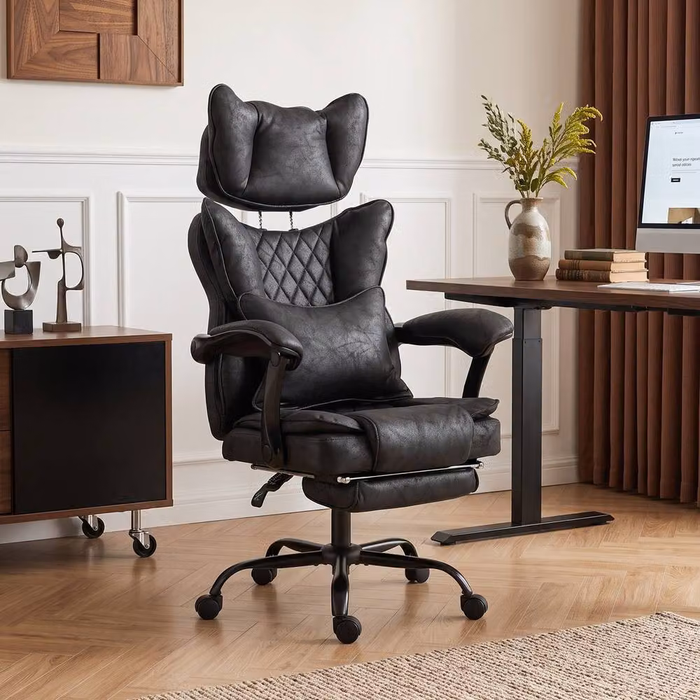 HOMCOM Executive Big and Tall Office Chair in Black Synthetic Leather with Headrest and Lumbar Support – 2