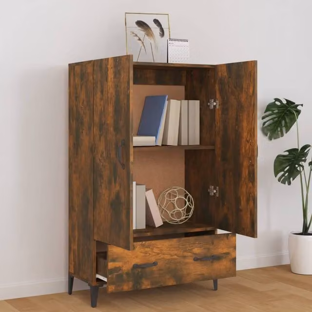 Berkfield Home Smoked Oak Highboard in Brown, W/D/H: 70 x 31 x 115 cm
