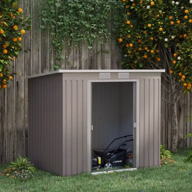 Outsunny Galvanised Steel Pent Garden Storage Shed with Double Doors in Light Grey