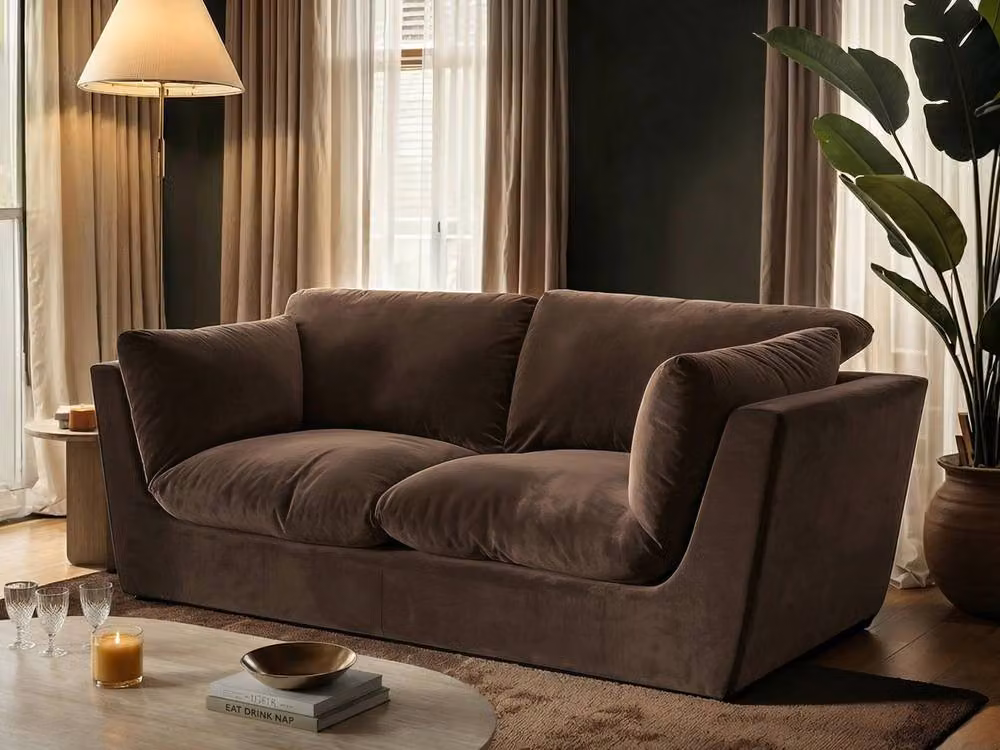 Solace+Co Orson 3 Seater Velvet Sofa in Brown – 2