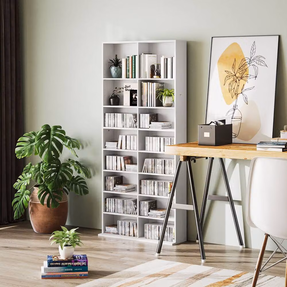 ERGOVEXA 640 CD Storage Tower in White with Adjustable Shelves and Media Compartments, H: 175.0 cm, W: 30.0 cm, D: 24.0 cm – 5