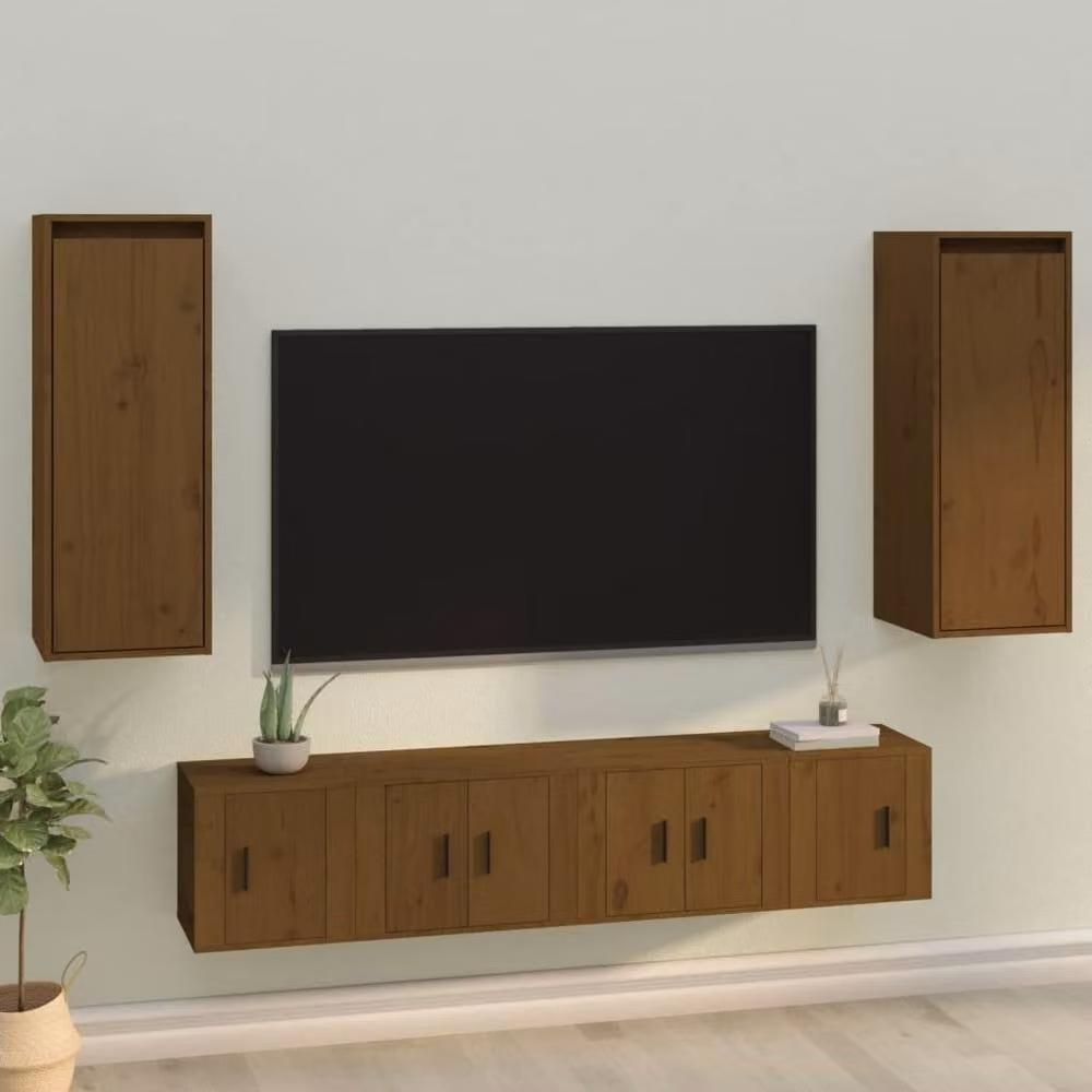 Berkfield Home Set of 2 Honey Brown Solid Wood Pine Wall Cabinets, W/D/H: 30 x 30 x 80 cm – 1