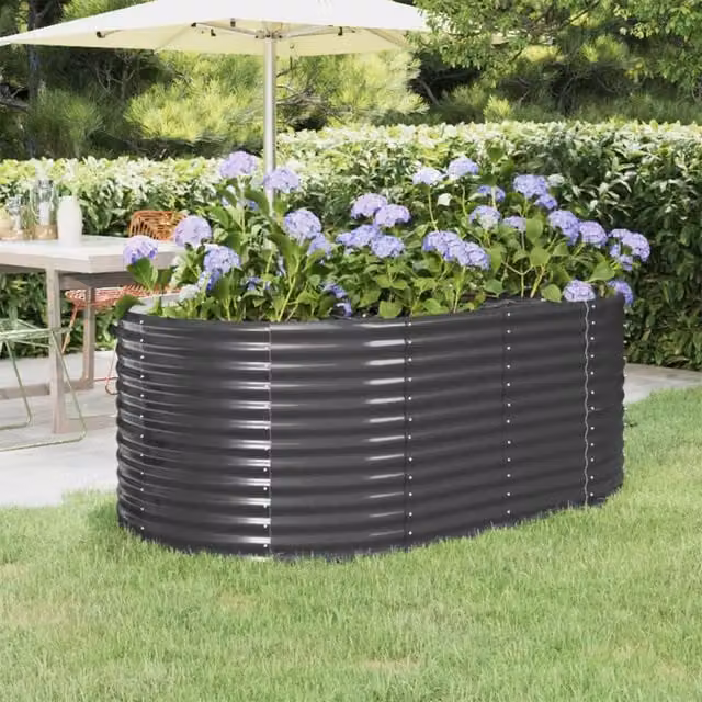 Berkfield Home Garden Powder-coated Steel Raised Bed in Anthracite Black, W/D/H: 175 x 100 x 68 cm