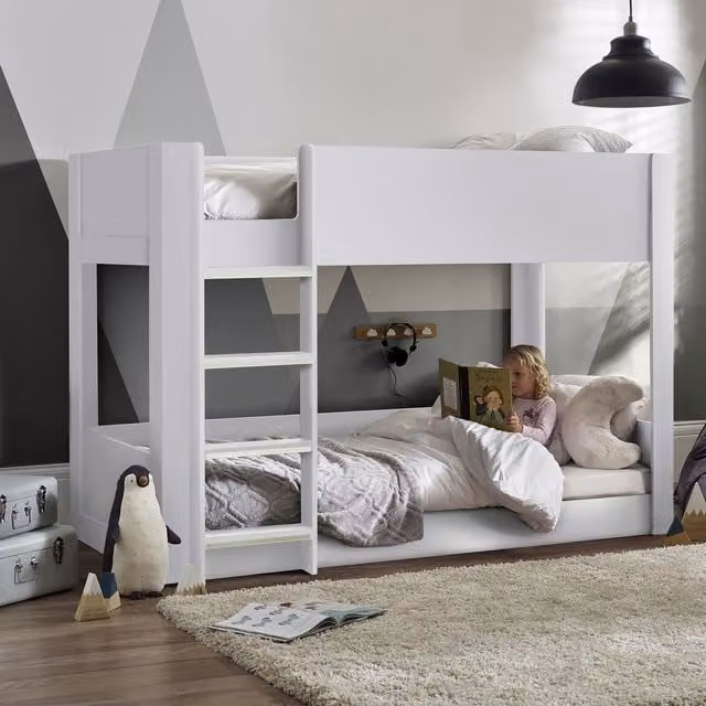 Julian Bowen Solomon White Solid Wood Bunk Bed with Stairs for Children
