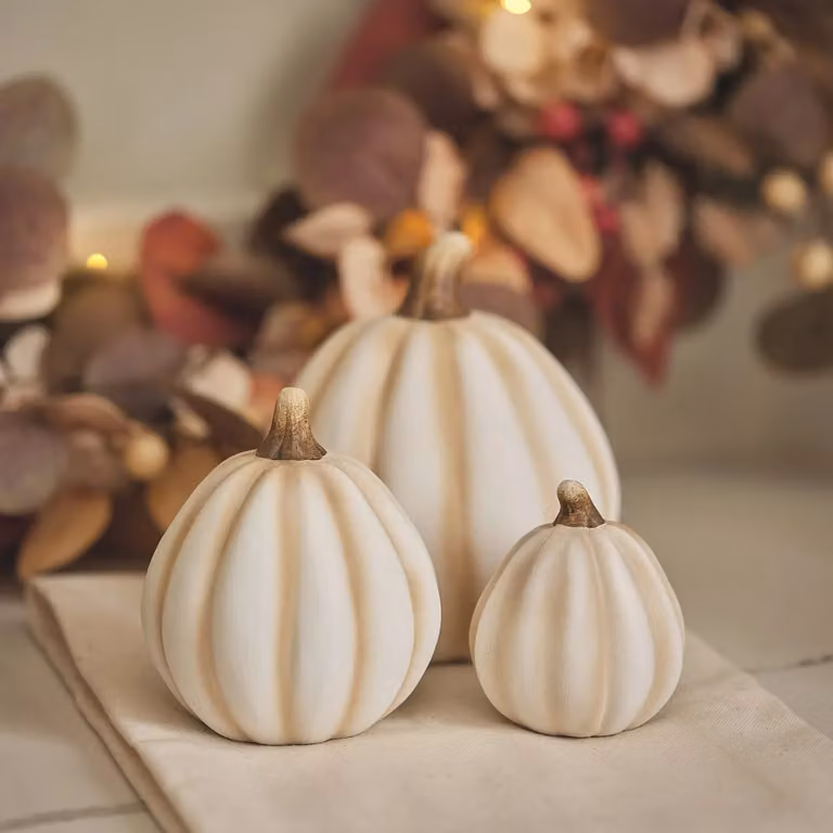 Lights4fun Set of 3 White Porcelain Pumpkin Tabletop Decorations