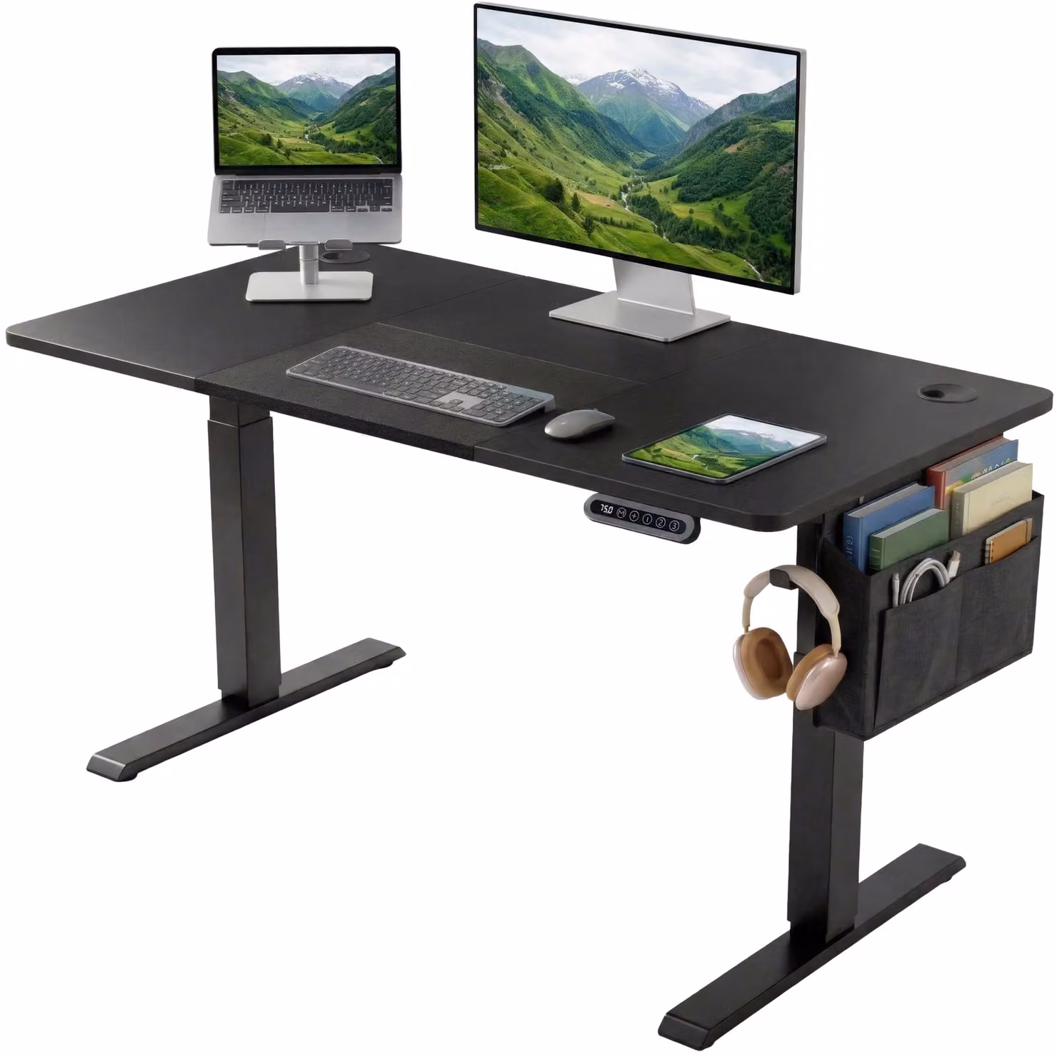 DHS Black Electric Height Adjustable Gaming and Office Desk, W/D/H: 120 x 60 x 72 cm